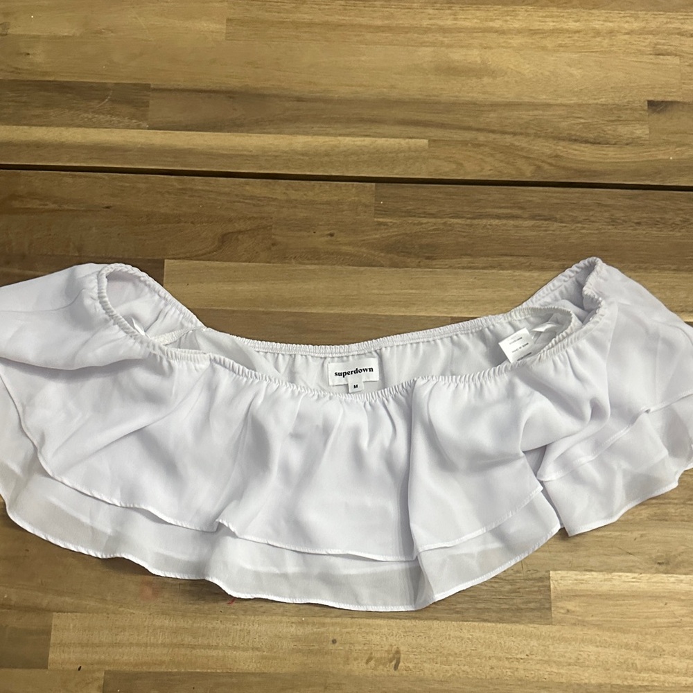 Superdown White Ruffle Crop Top - image 1